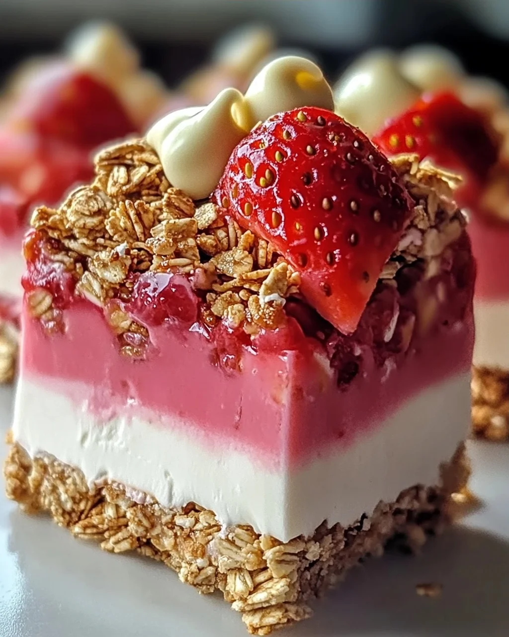 Erdbeerjoghurt-Riegel mit knusprigem Granola