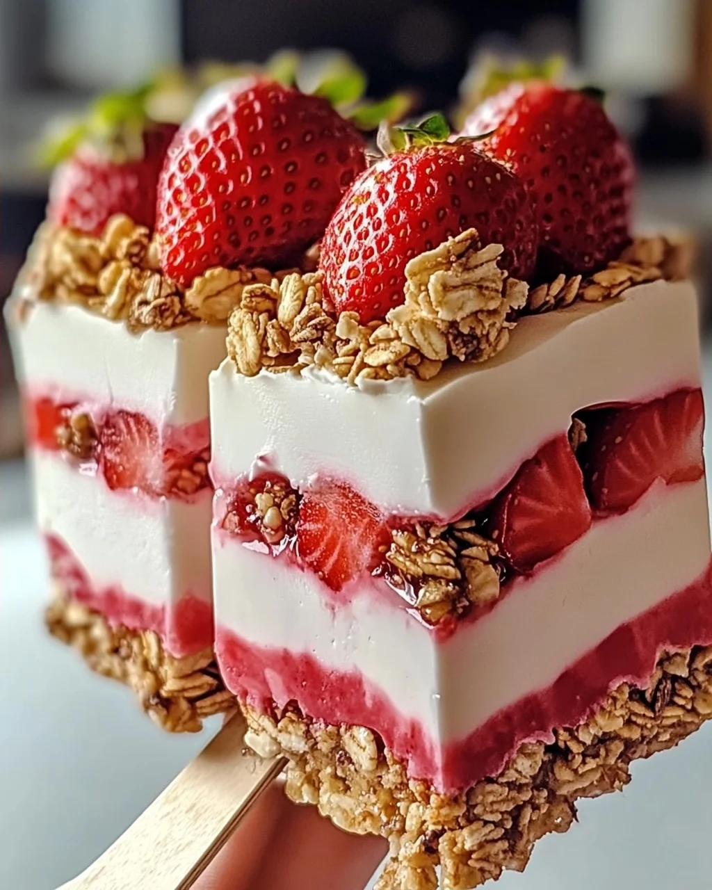 Erdbeerjoghurt-Riegel mit knusprigem Granola