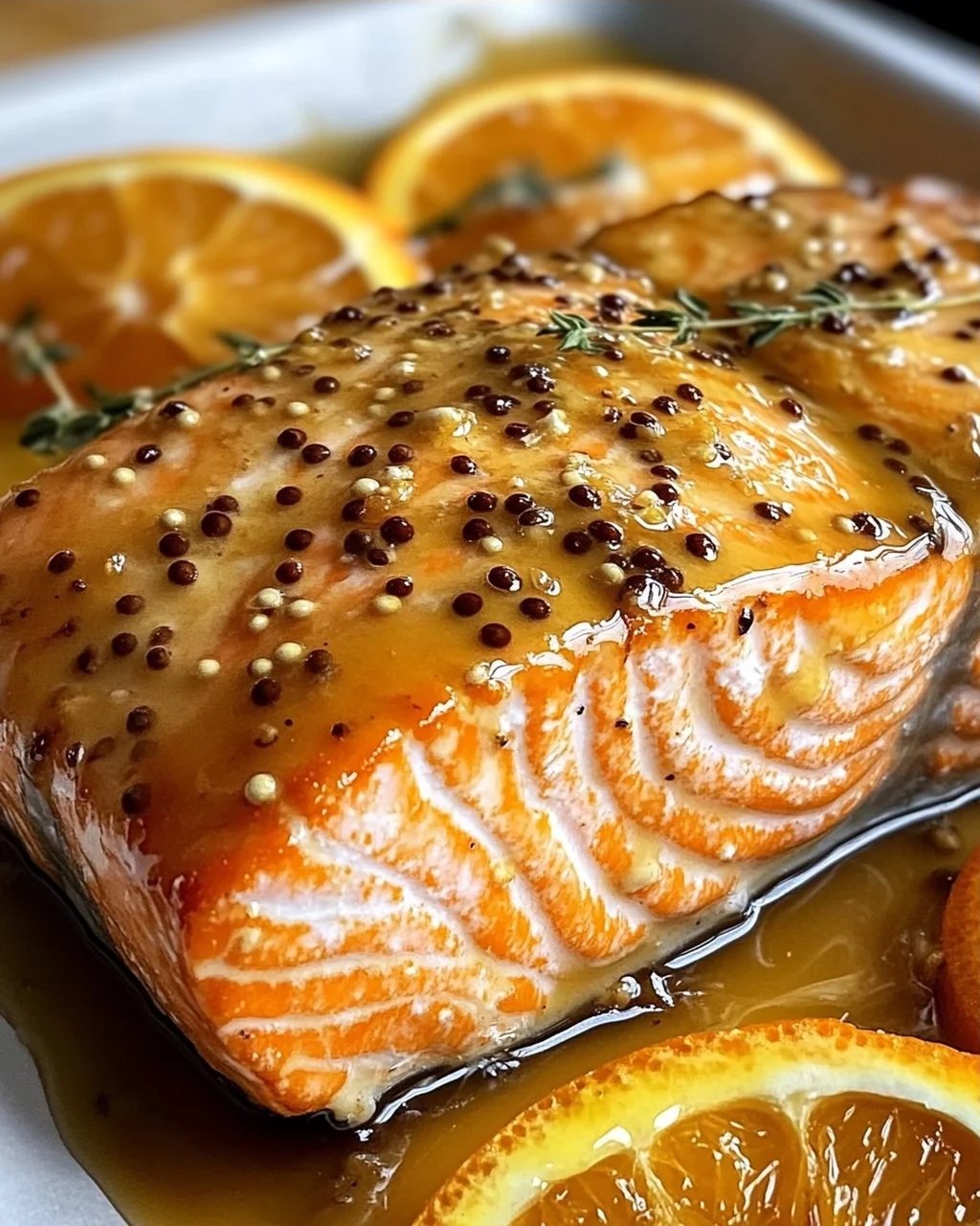 Gebackener Orangen-Lachs mit Honig-Senf-Glasur