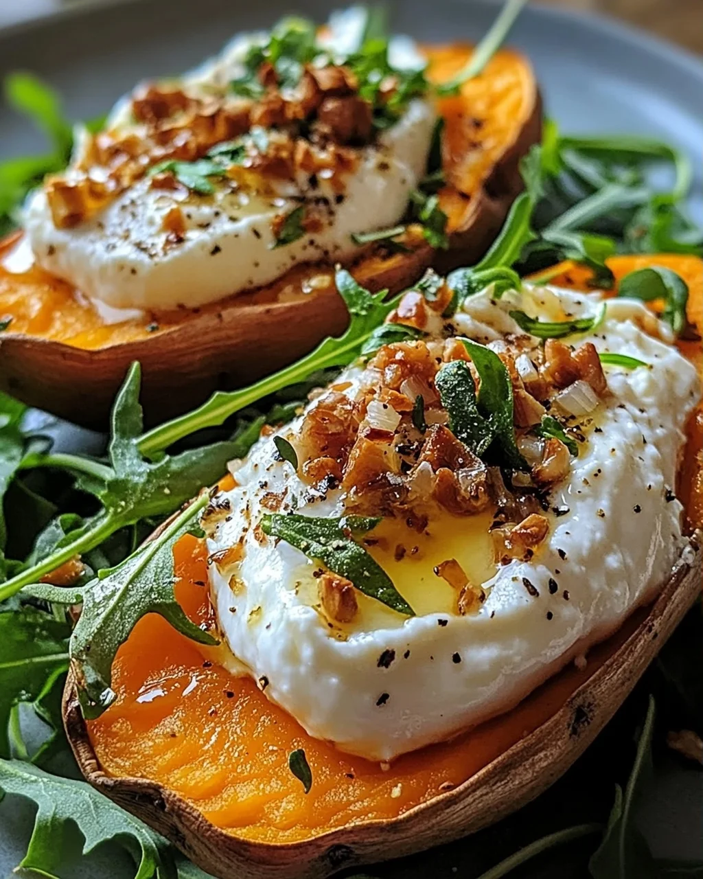 Gefüllte Süßkartoffeln mit Burrata