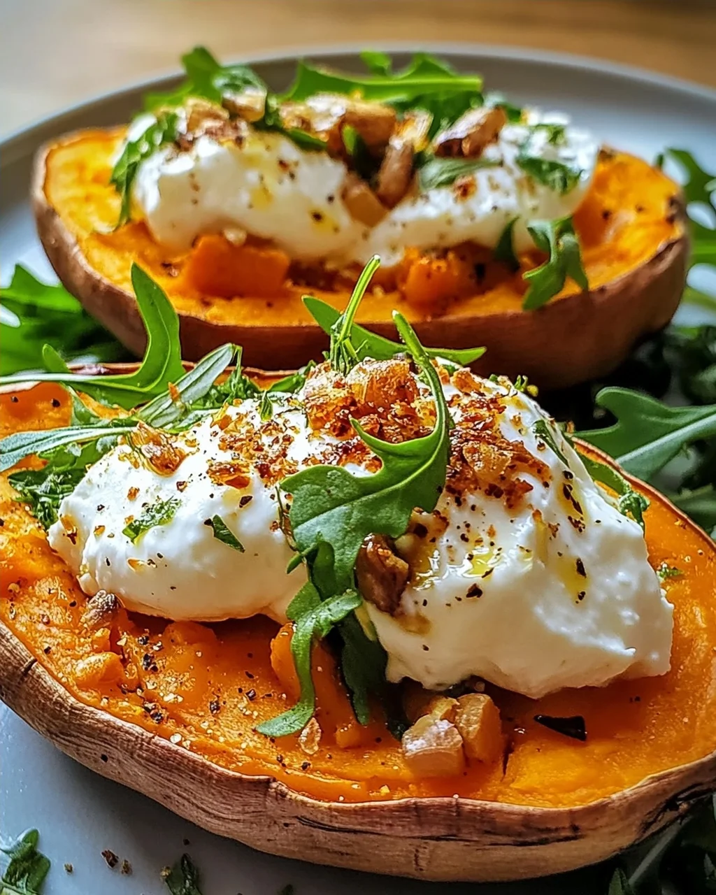 Gefüllte Süßkartoffeln mit Burrata