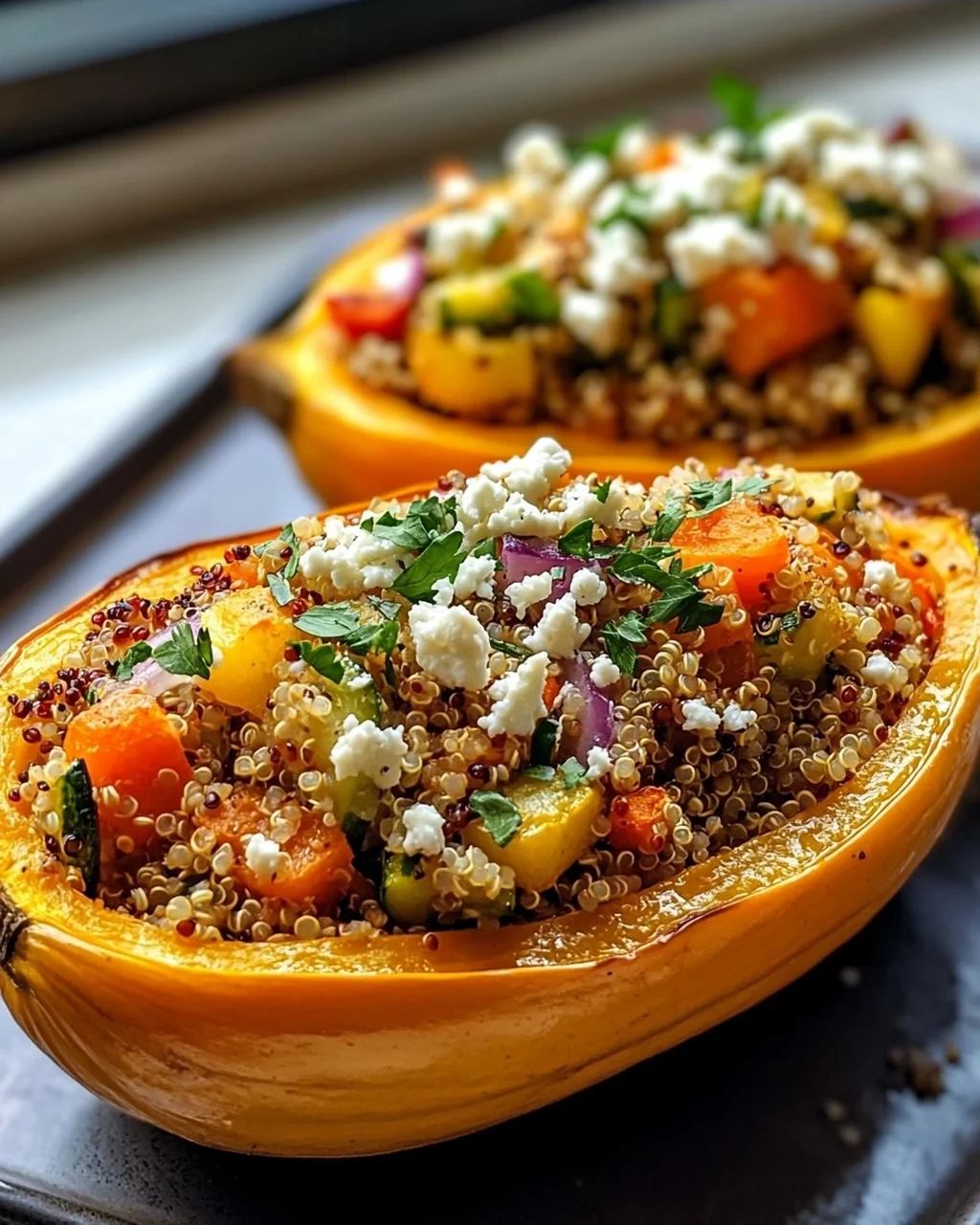 Gefüllter Butternusskürbis mit Quinoa und Gemüse - Cremig & Vegetarisch