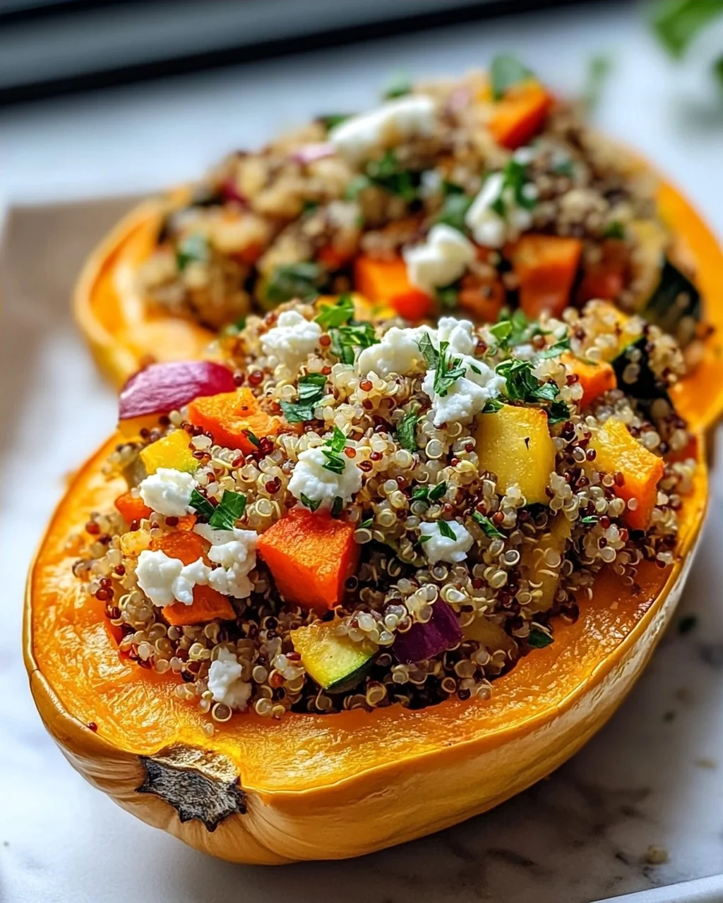 Gefüllter Butternusskürbis mit Quinoa und Gemüse - Cremig & Vegetarisch