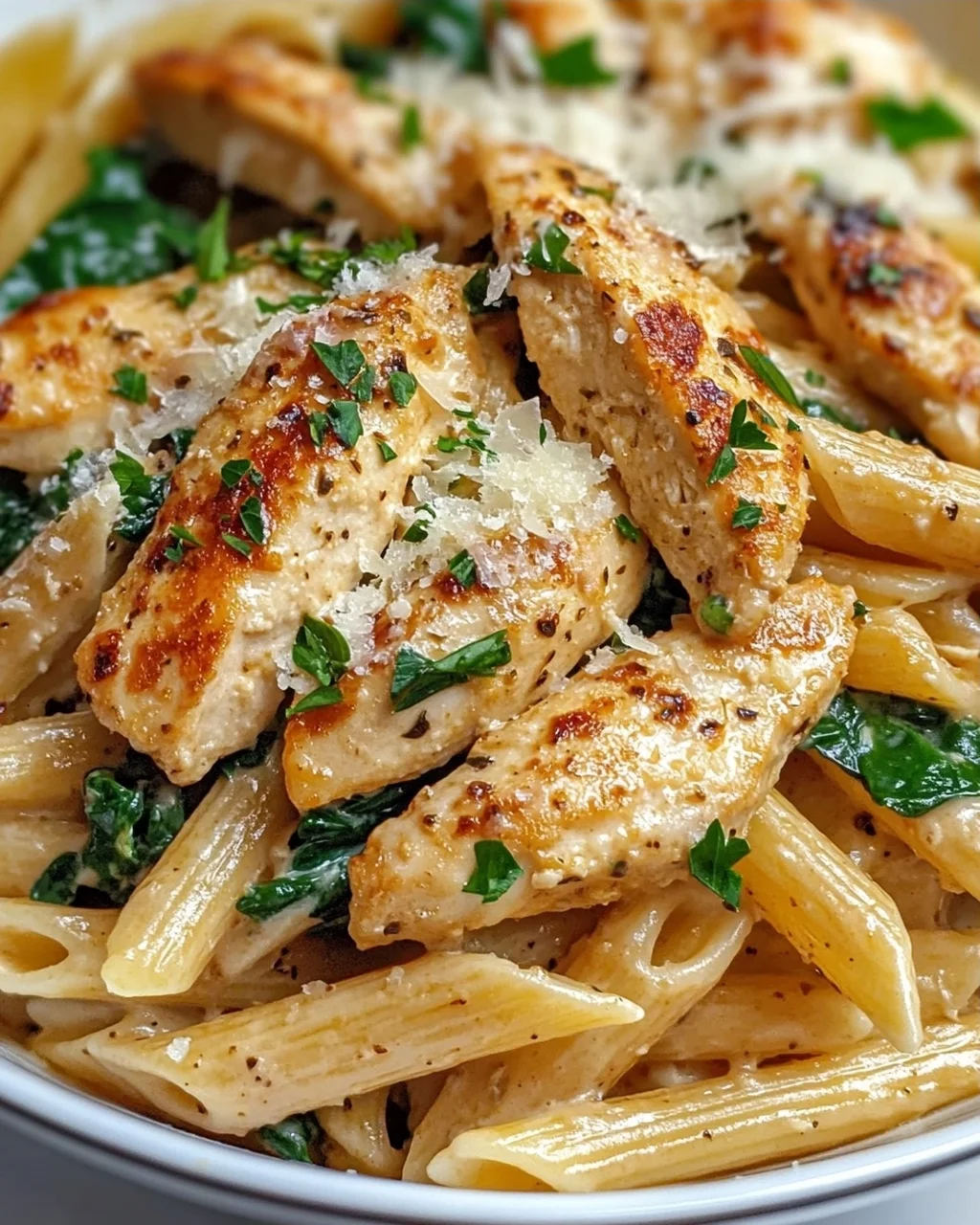 Gesunde Knoblauch-Parmesan-Hähnchen-Pasta