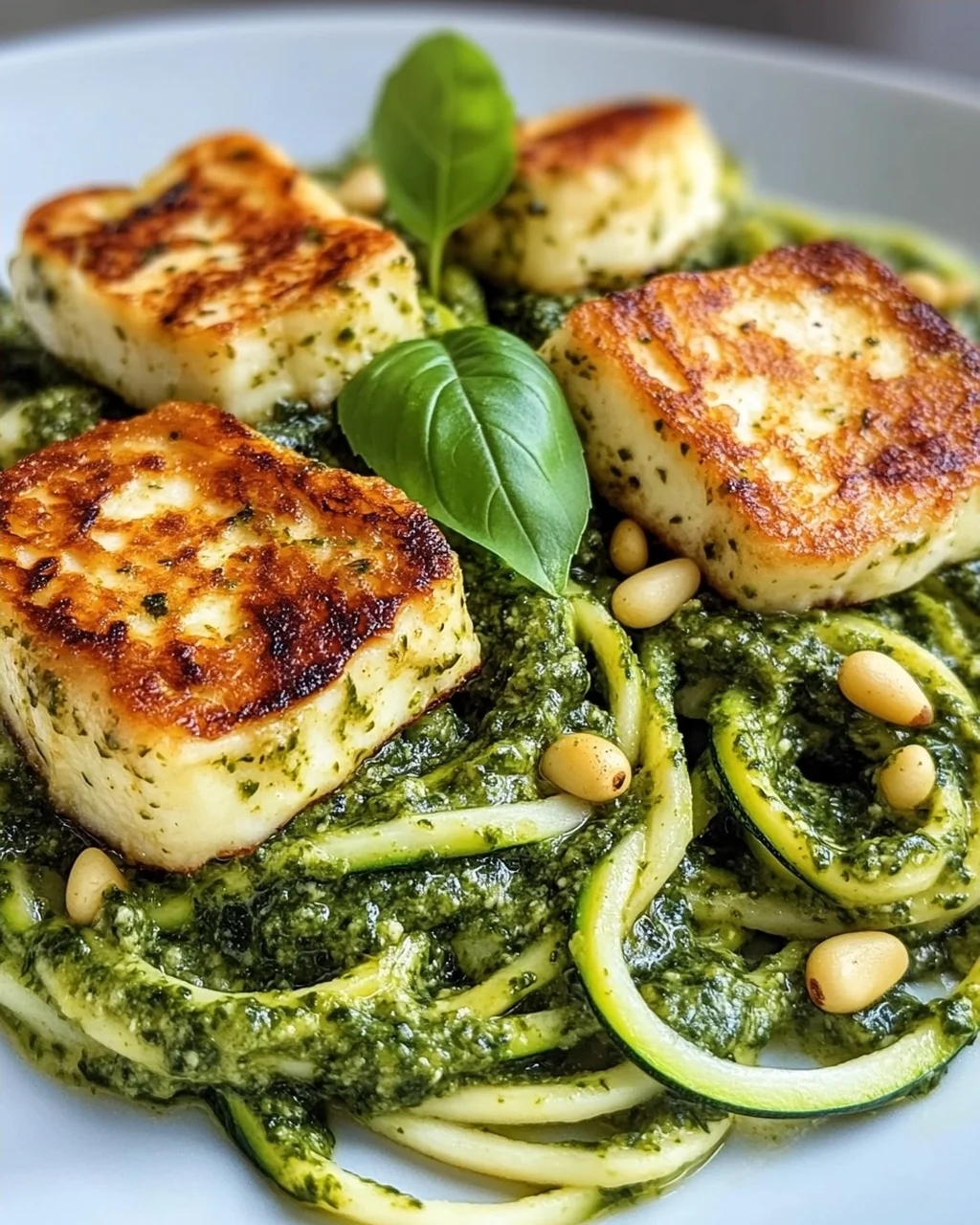 Halloumi mit Zucchini-Pesto-Nudeln
