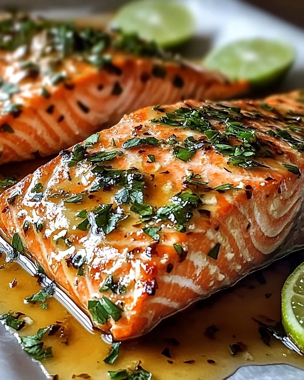Honig-Limetten-Knoblauch-Butter gebackener Lachs Rezept