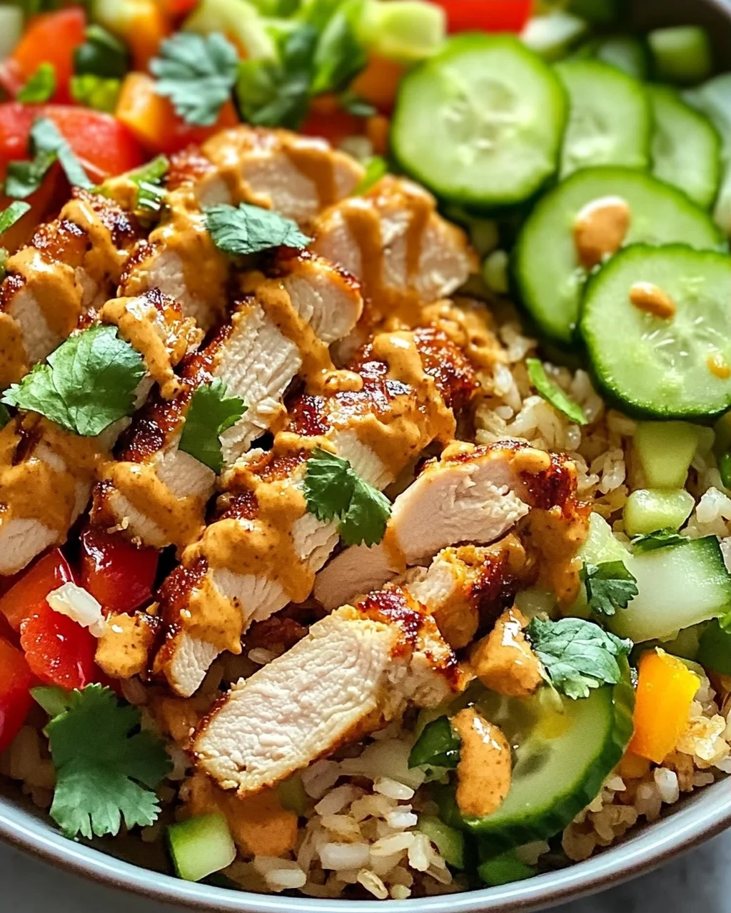 Hühnchen Crispy Reis Salat mit Erdnussdressing schnell & lecker