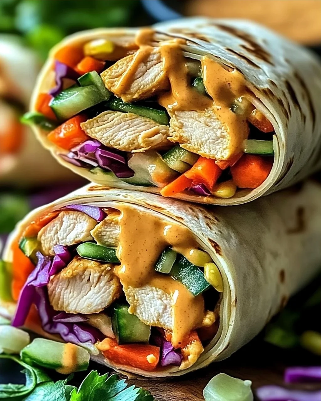 Köstliche Thai Erdnuss Hähnchen Wraps