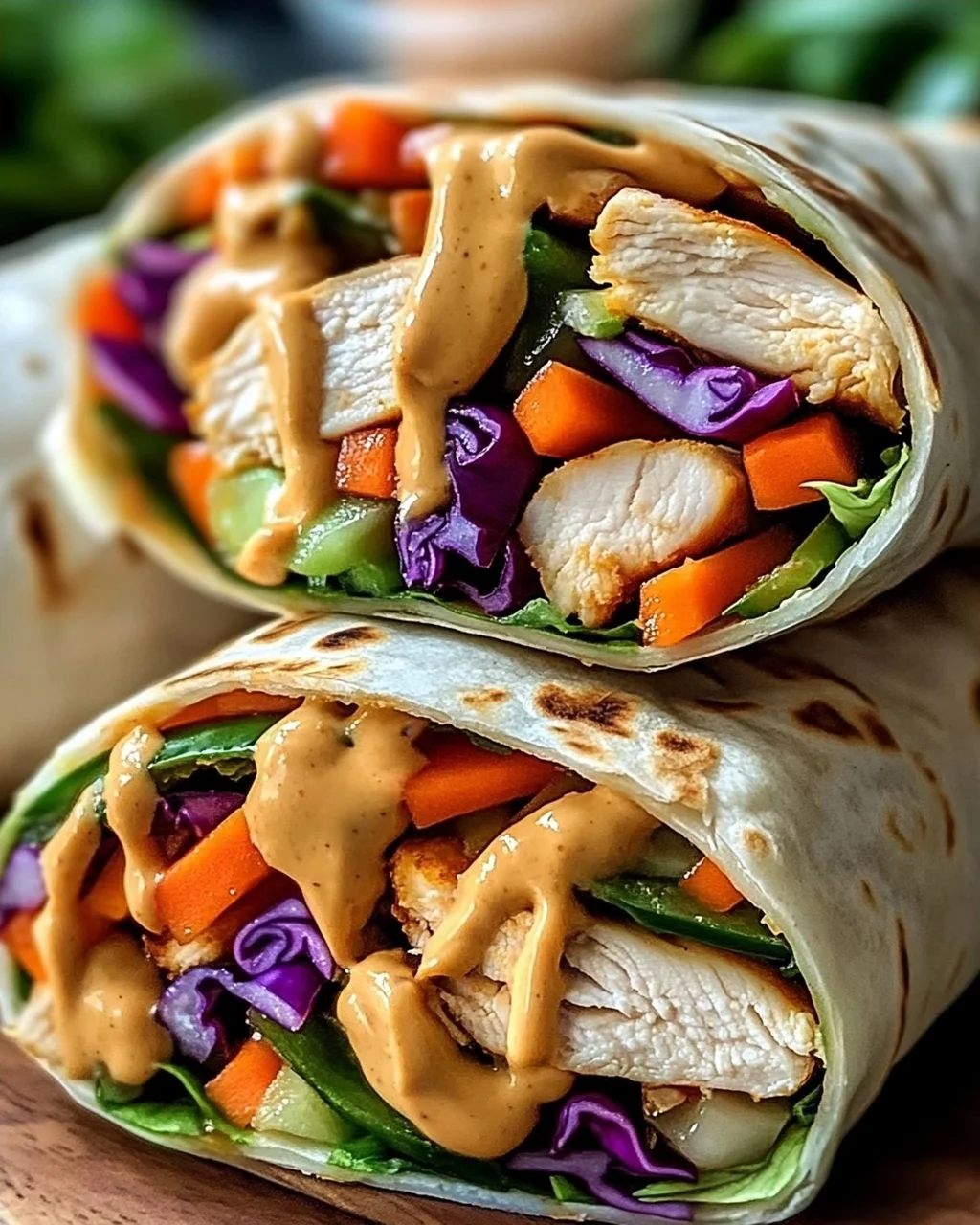 Köstliche Thai Erdnuss Hähnchen Wraps
