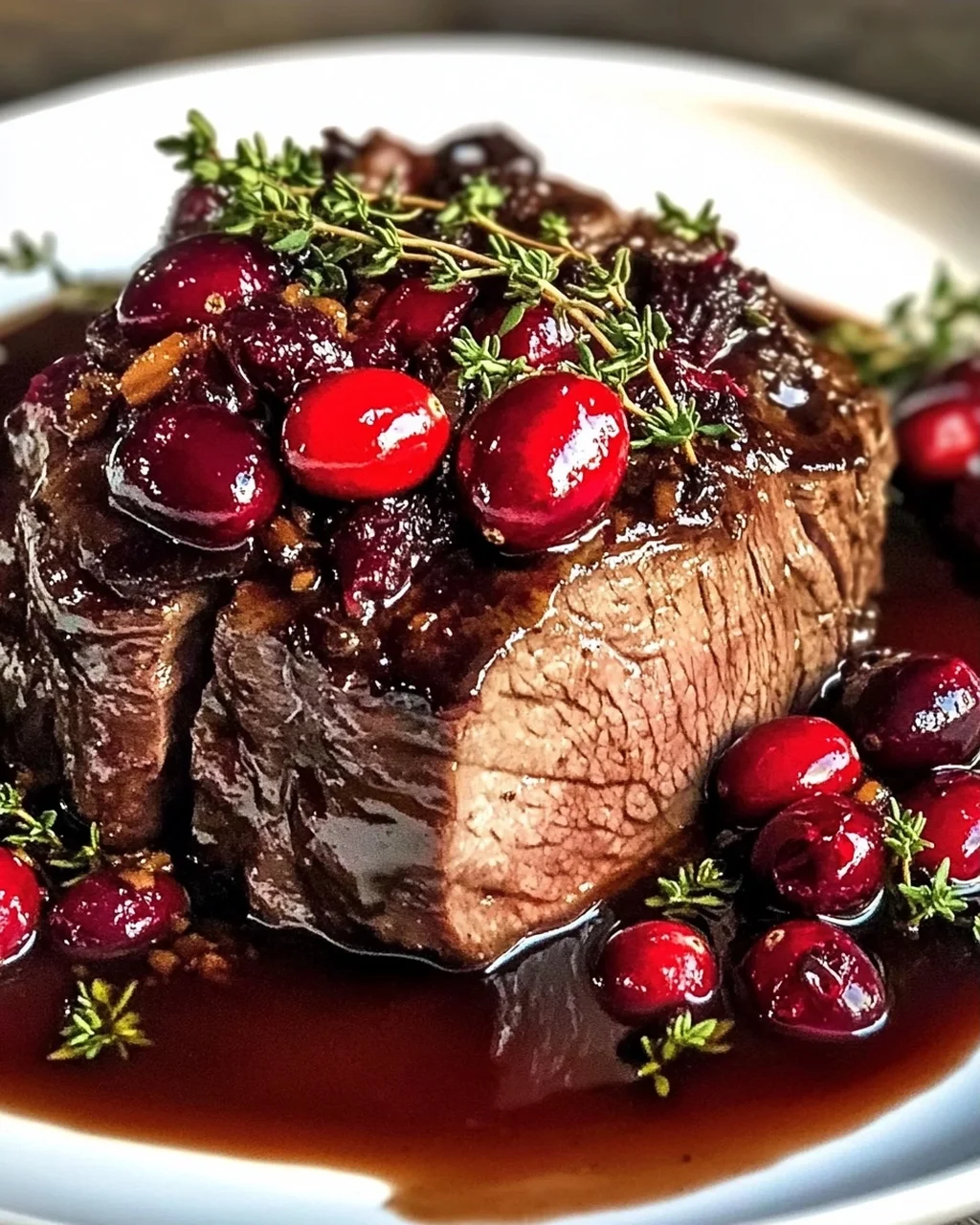 Langsam geschmortes Rindfleisch mit Cranberry-Balsamico-Glasur