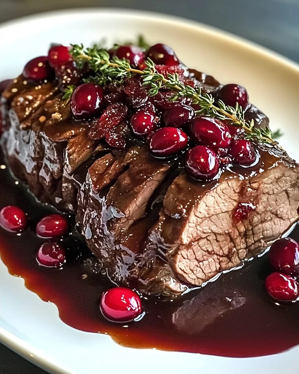 Langsam geschmortes Rindfleisch mit Cranberry-Balsamico-Glasur