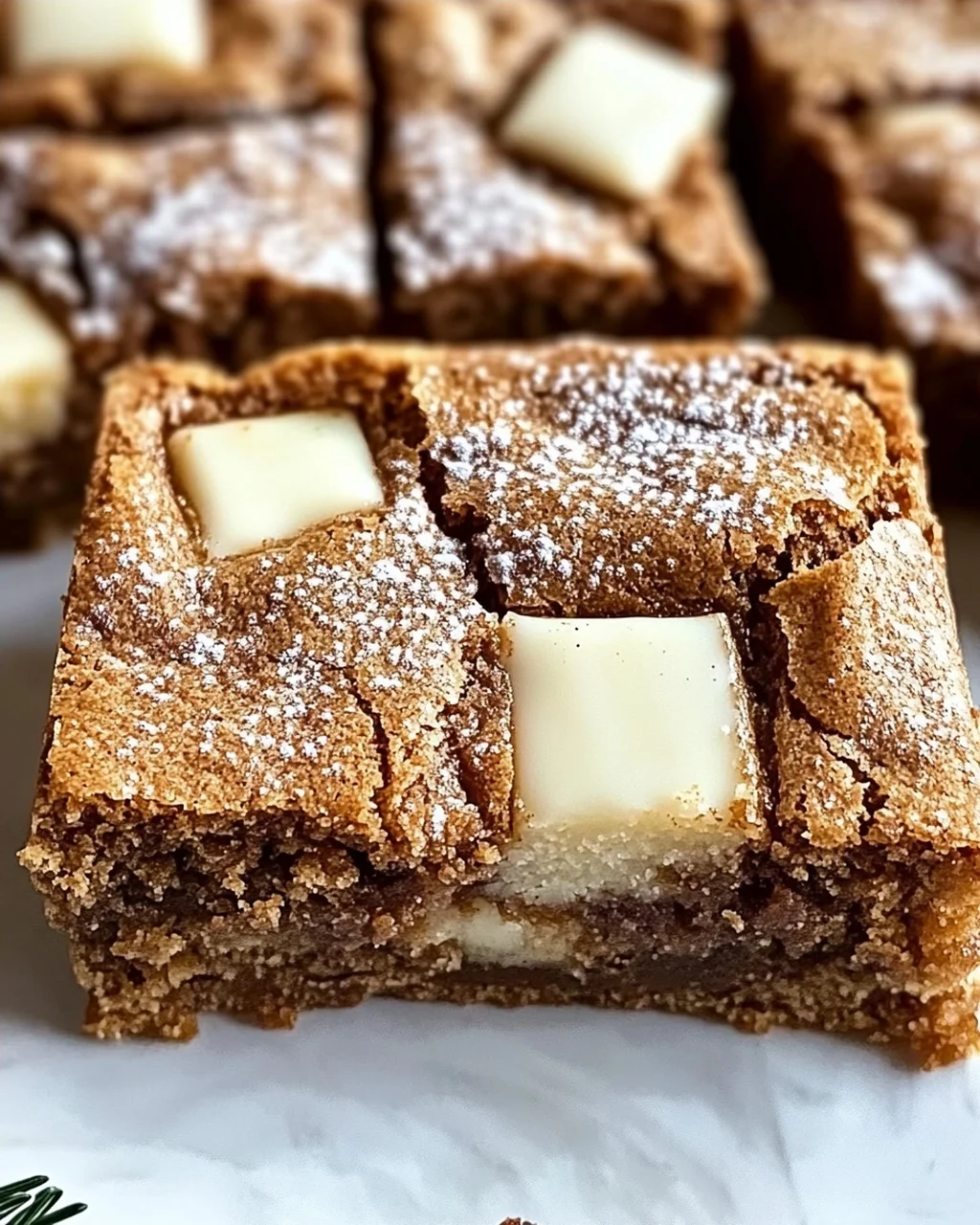 Lebkuchen Blondies mit weißer Schokolade genießen