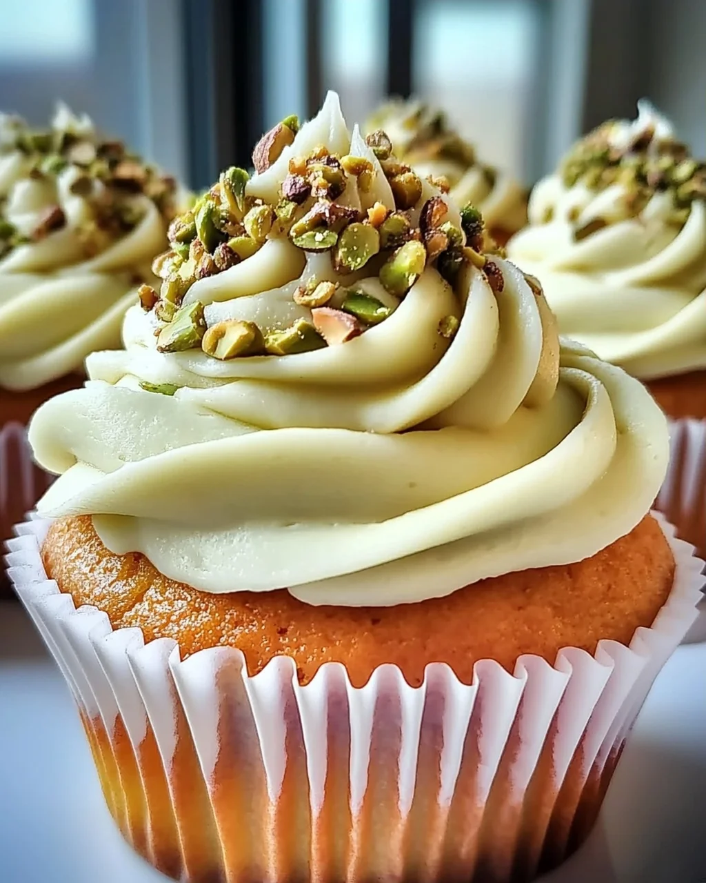 Pistazien-Cupcakes mit cremigem Vanille-Frosting