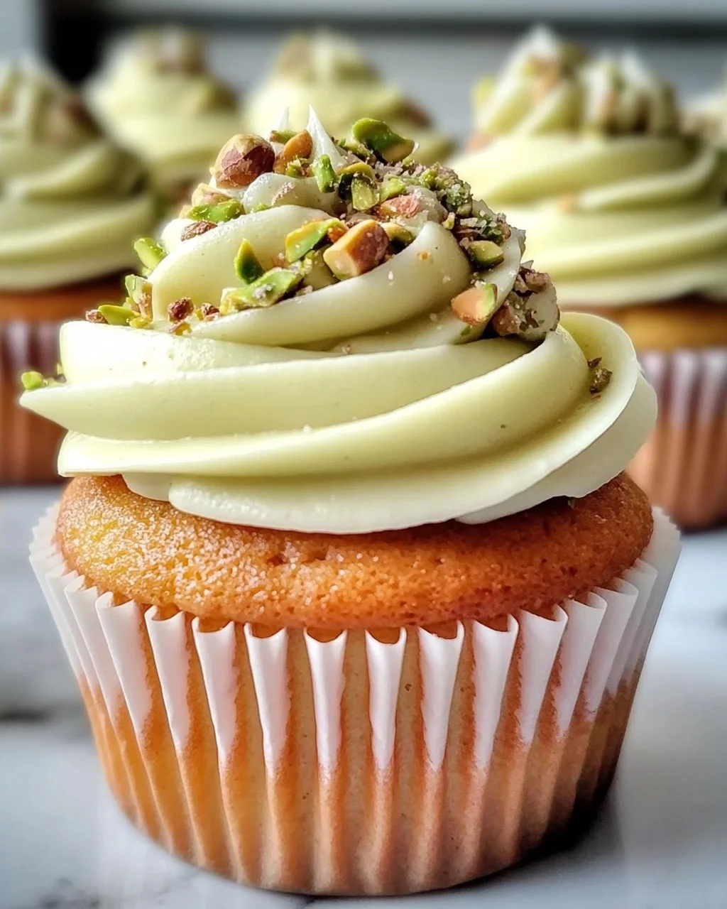 Pistazien-Cupcakes mit cremigem Vanille-Frosting