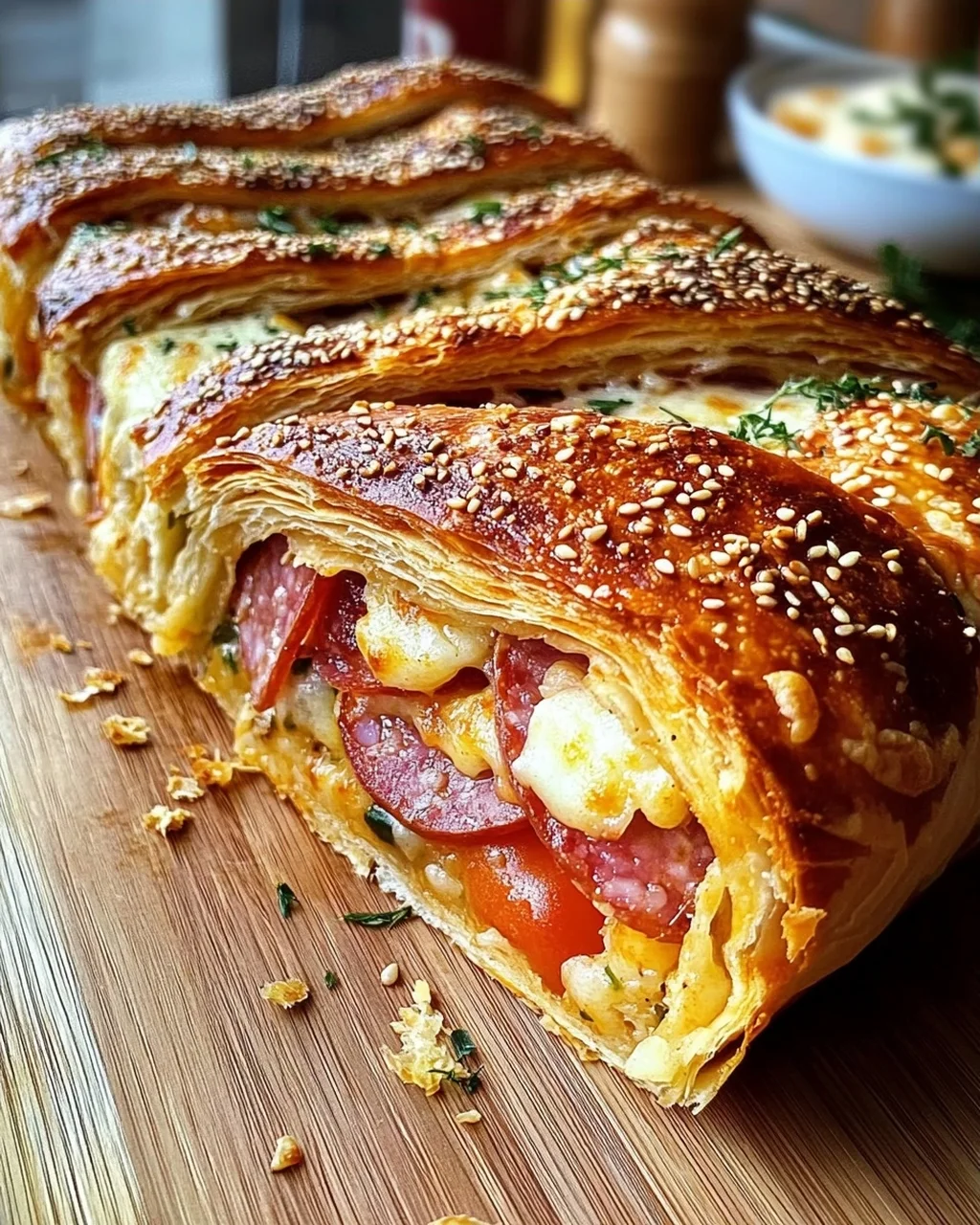 Pizza-Strudel (auch Pizza-Zopf genannt) aus fertigem Pizzateig