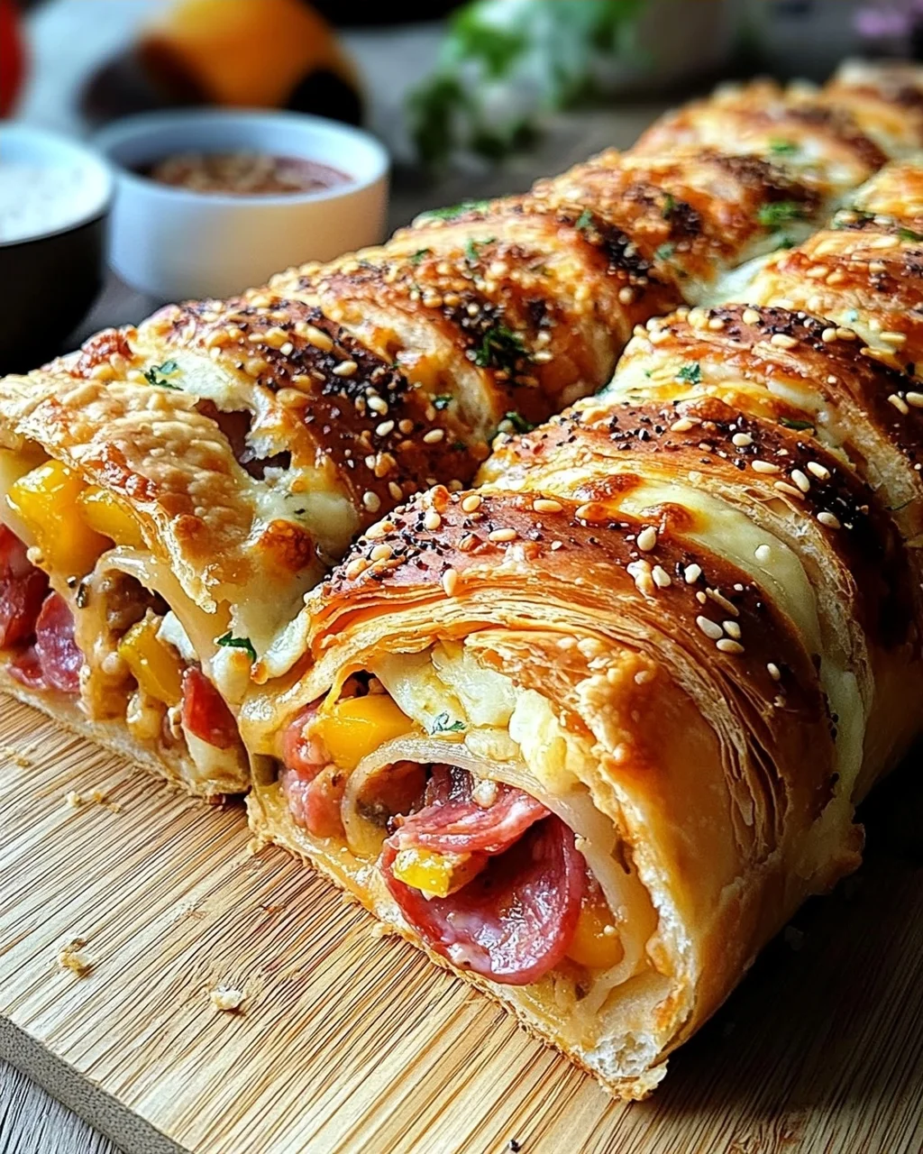 Pizza-Strudel (auch Pizza-Zopf genannt) aus fertigem Pizzateig