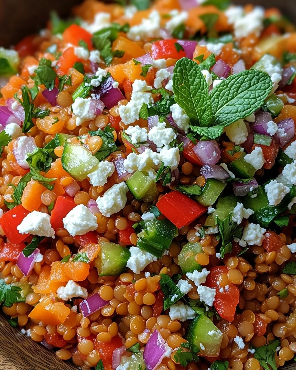 Rote Linsen Salat Orientalisch mit Feta