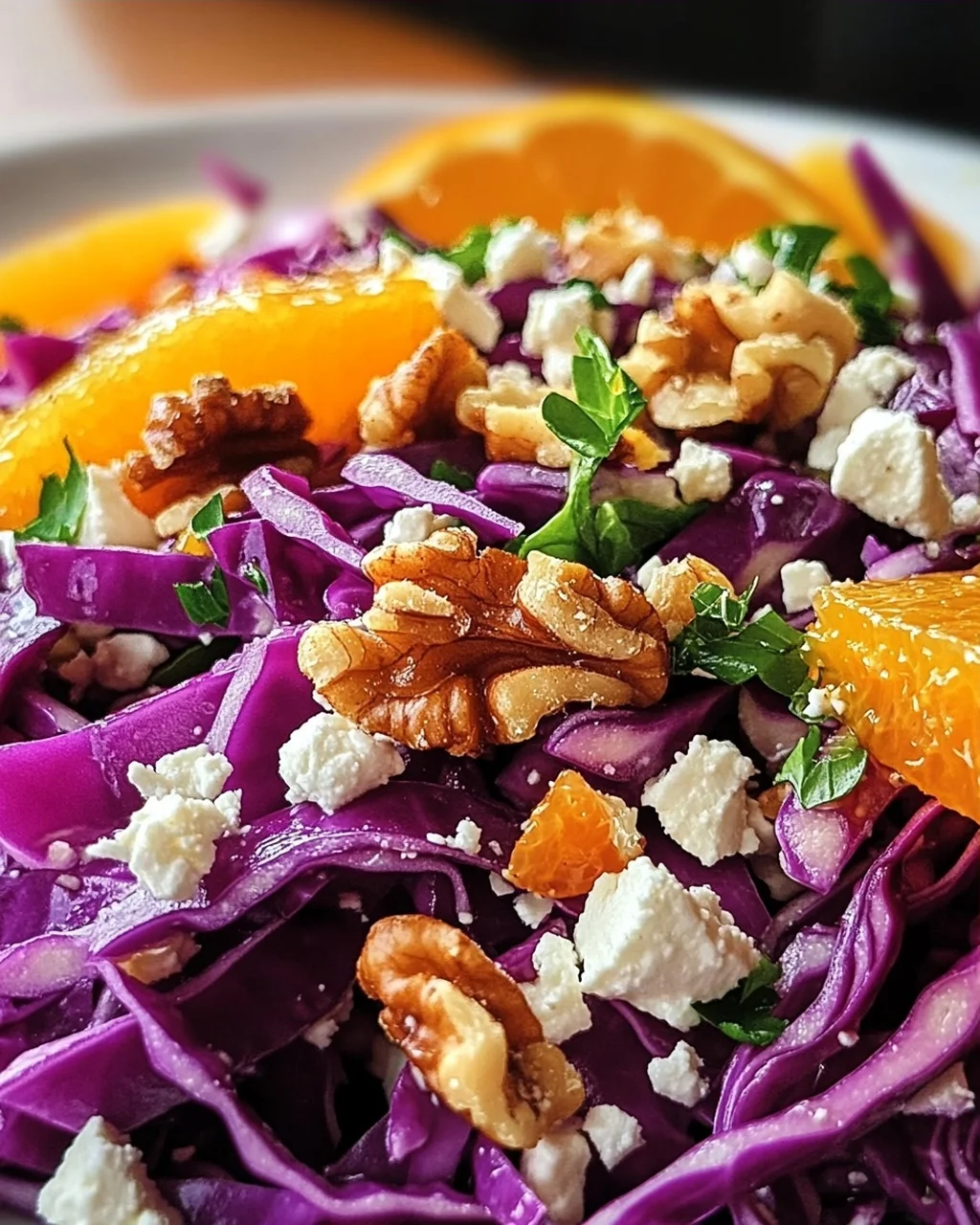 Rotkohlsalat mit Orangen, Feta und Walnüssen - frisch genießen!