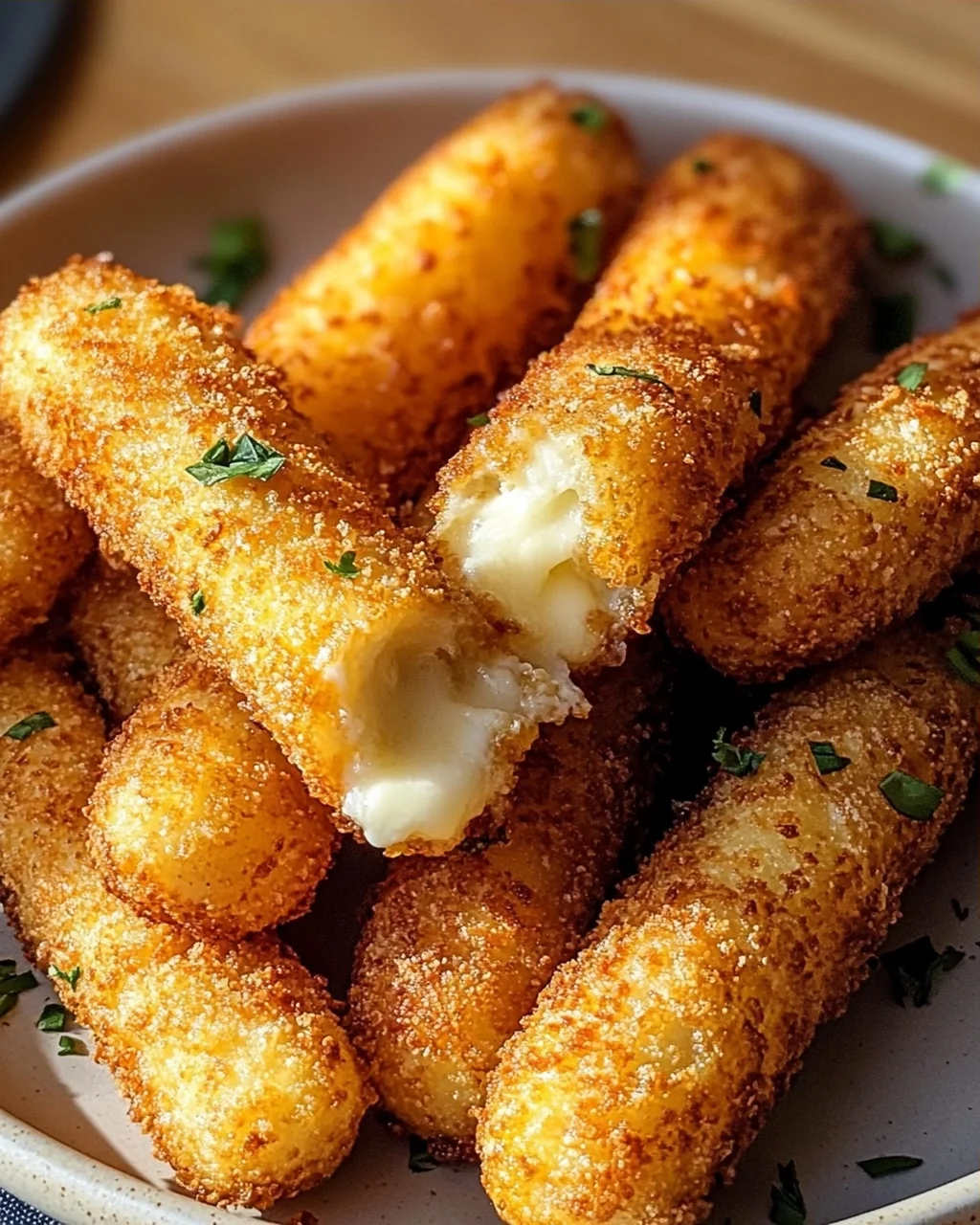 Schmelzender Goldener Heißluftfrittierter Mozzarella Traum