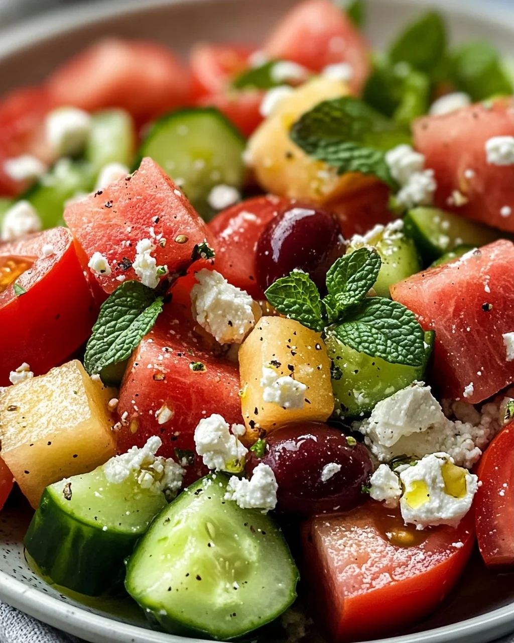 Sommerlicher Griechischer Salat mit Wassermelone & Minze