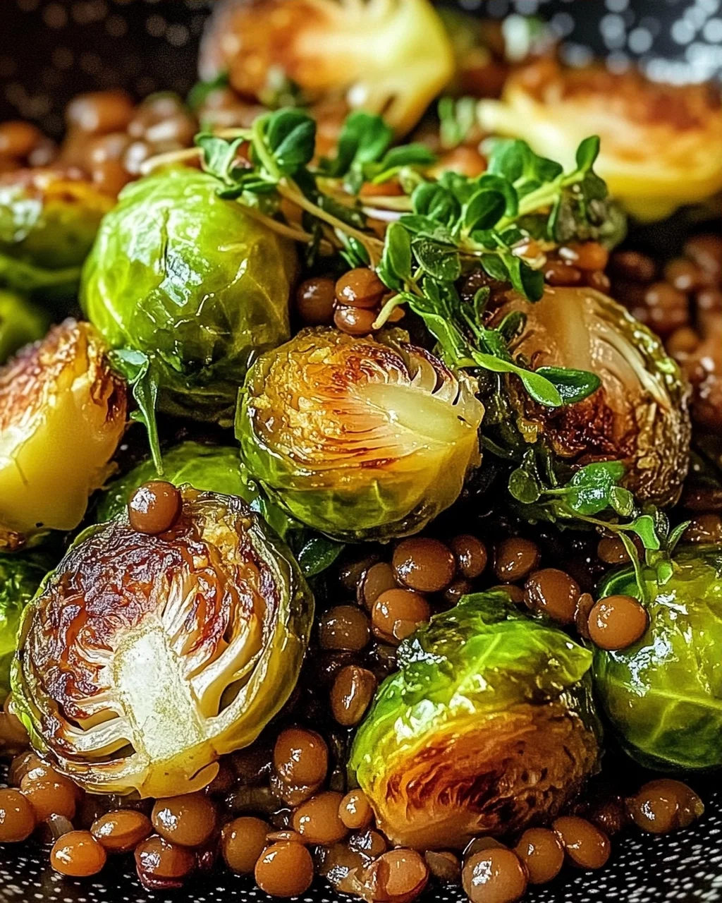 gebratener Rosenkohl mit Berglinsen