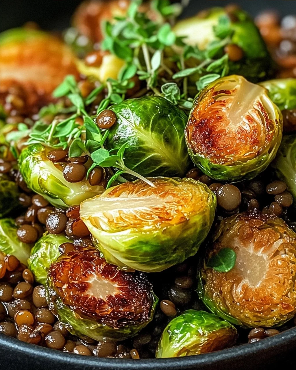 gebratener Rosenkohl mit Berglinsen